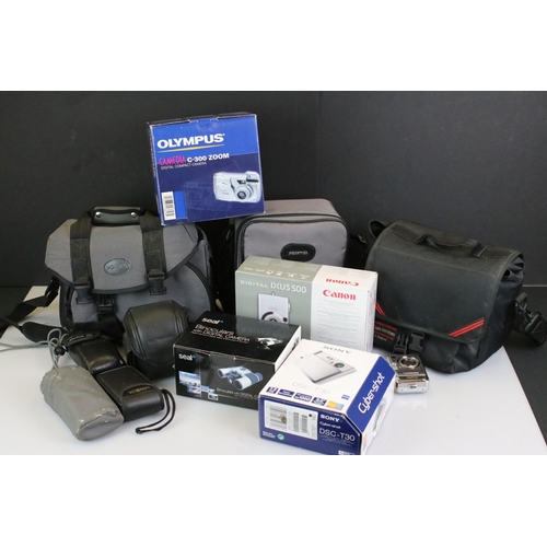 423a - Cameras - Boxed Canon IXUS 500, Boxed Sony Cyber-shot, Boxed Olymous Camedia C-300 Zoom, Cased Prakt... 