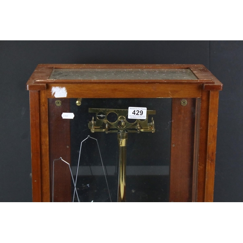 429 - Set of Chemist / Laboratory Scales in a Mahogany and Glass Case, J W Towers & Co Model 55, 40cm wide