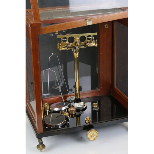 429 - Set of Chemist / Laboratory Scales in a Mahogany and Glass Case, J W Towers & Co Model 55, 40cm wide