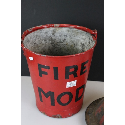 431 - World War II Brodie Fire Helmet together with a Bucket marked Fire MOD