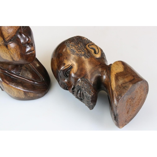 435 - Pair of African Hardwood Carved Busts in the form of a Man and Woman, 19cm high