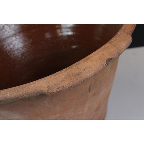 444 - Large Terracotta Dairy Bowl with glazed interior, 43cm diameter