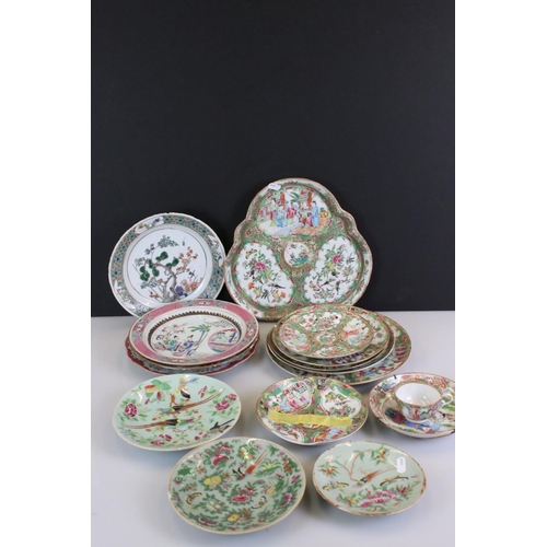 84 - Fourteen items of Chinese Porcelain including Eight Cantonese Plates and a Cup decorated with figure... 