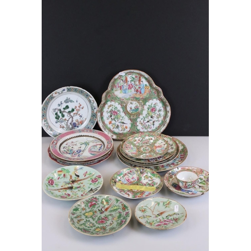 84 - Fourteen items of Chinese Porcelain including Eight Cantonese Plates and a Cup decorated with figure... 