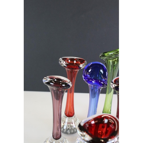 87 - Collection of Nine Aseda Glass Sweden Bo Borgstrom Jack in Pulpit vases in various colourways with i... 