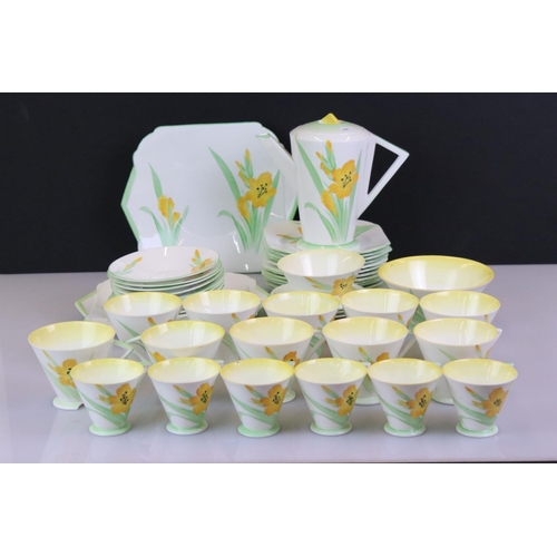 91 - Art Deco Shelley Tea and Coffee Part Set, Eve shape,  decorated in the Gladioli pattern comprising C... 