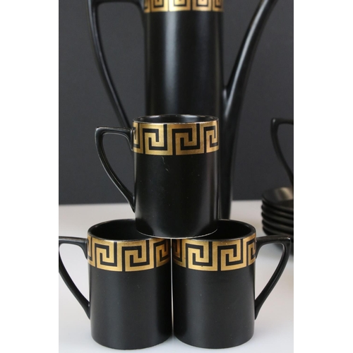 96 - Portmeirion ' Greek Key ' pattern coffee ware on black ground by Susan William Ellis, to include a t... 