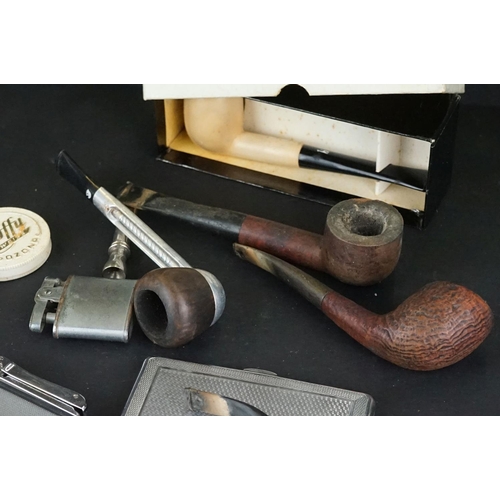 374 - A mixed collection of Tobacciana to include a selection of estate pipes, cigarette cases and lighter... 