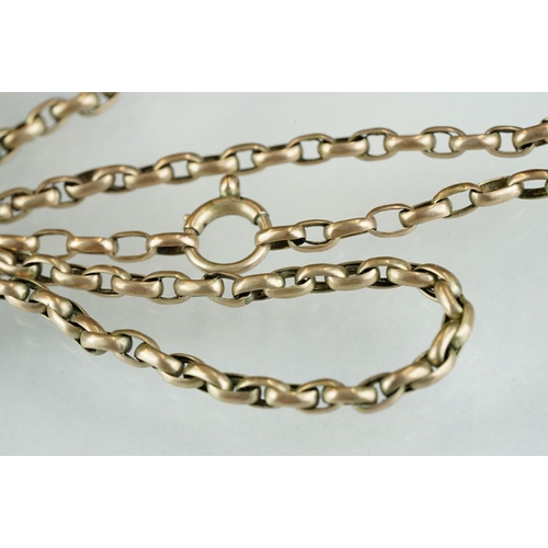 216 - A white metal muff / guard chain together with a yellow metal butterfly brooch.