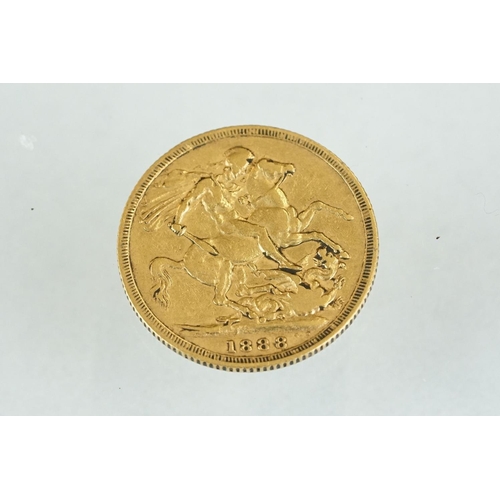 217 - A Queen Victoria 1888 Jubilee Head full gold sovereign coin.