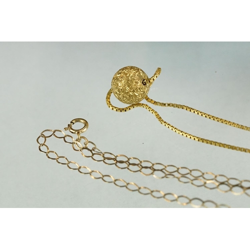 221A - A small collection of gold jewellery to include a 14k gold ring and 9ct gold necklaces.