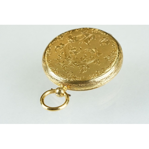 229 - A late 19th / early 20th century 18ct gold cased Swiss made pocket watch together with key.