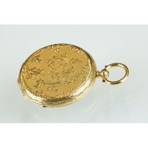 229 - A late 19th / early 20th century 18ct gold cased Swiss made pocket watch together with key.