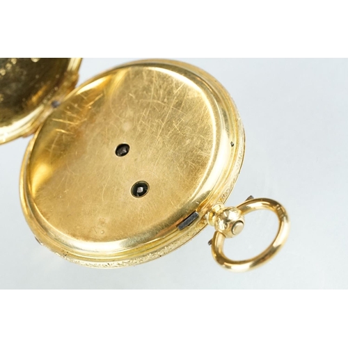 229 - A late 19th / early 20th century 18ct gold cased Swiss made pocket watch together with key.