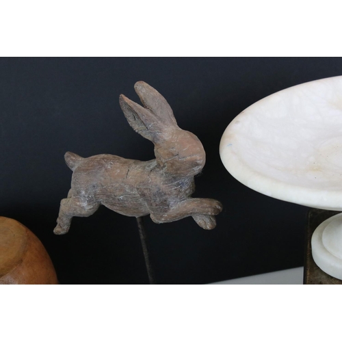 451 - Mixed Lot including Alabaster Footed Bowl, 19th century Writing Slope, Carved Wooden African Animals... 