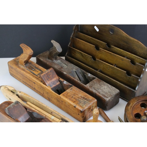 457 - Collection of Wooden Items including Stationery Rack, Loom Shuttle, Three Woodworking Block Planes, ... 