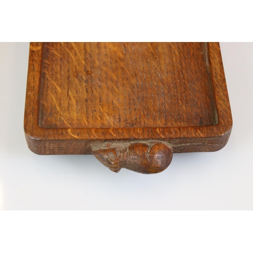 15 - Robert ' Mouseman ' Thompson, Oak Cheese Tray carved with two mice to ends, 35.5cm long