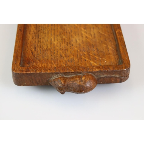 15 - Robert ' Mouseman ' Thompson, Oak Cheese Tray carved with two mice to ends, 35.5cm long