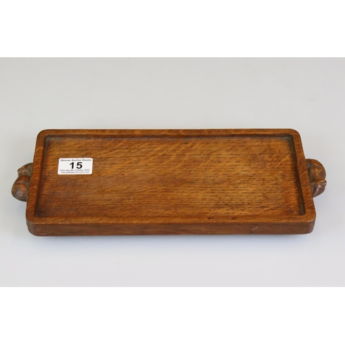 15 - Robert ' Mouseman ' Thompson, Oak Cheese Tray carved with two mice to ends, 35.5cm long