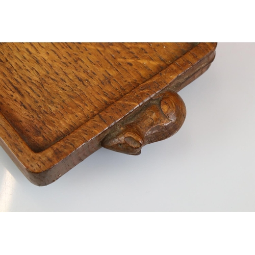 15 - Robert ' Mouseman ' Thompson, Oak Cheese Tray carved with two mice to ends, 35.5cm long