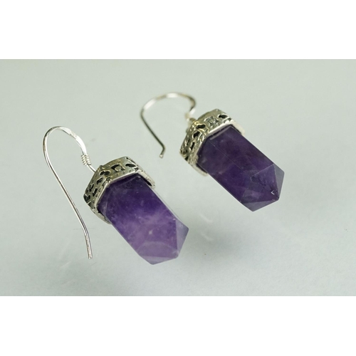 244 - Pair of amethyst geode style drop earrings