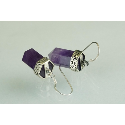 244 - Pair of amethyst geode style drop earrings