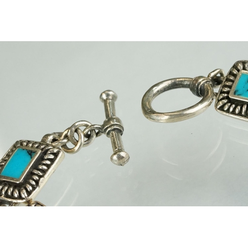 249 - Silver and turquoise panelled line bracelet