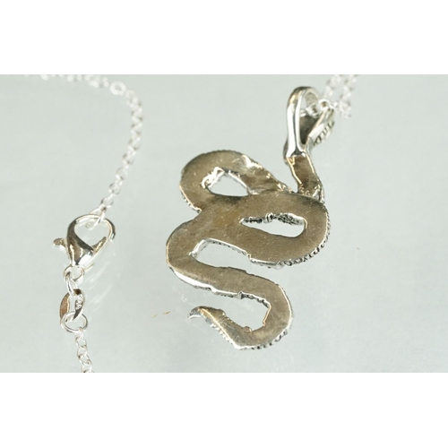 256 - Silver snake pendant necklace