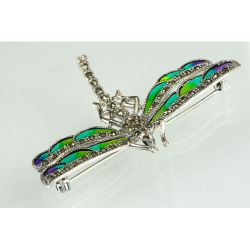 258 - Silver plique-a-jour dragonfly pendant / brooch