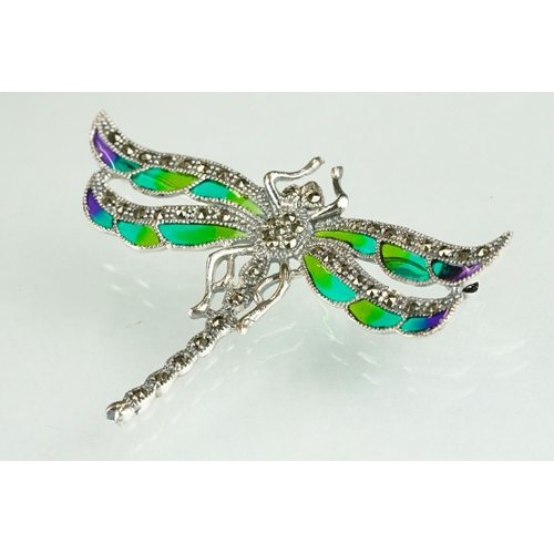 258 - Silver plique-a-jour dragonfly pendant / brooch