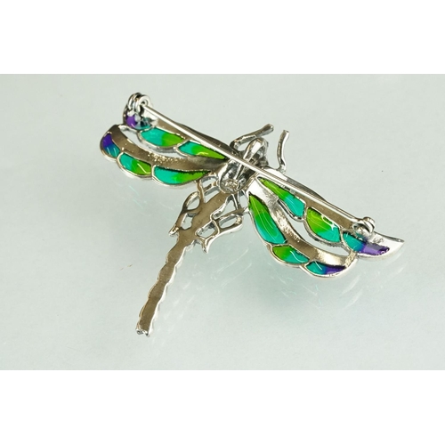 258 - Silver plique-a-jour dragonfly pendant / brooch