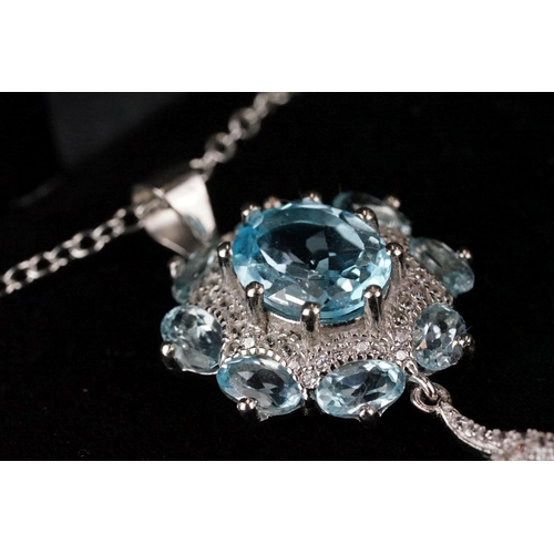 265 - Silver, aquamarine and CZ snake pendant necklace