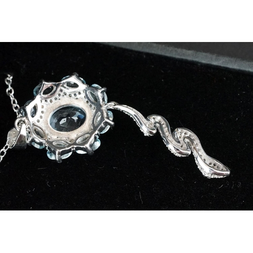 265 - Silver, aquamarine and CZ snake pendant necklace