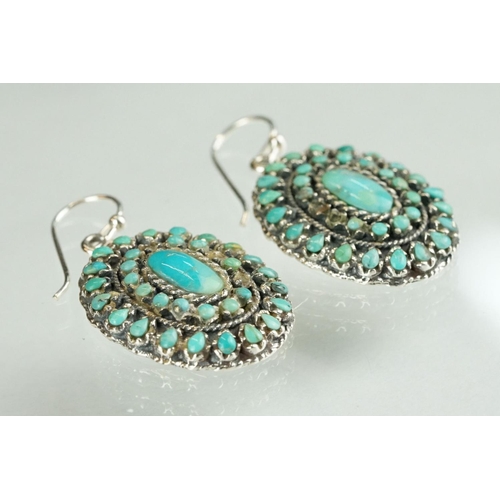 266 - Pair of silver and turquoise drop earrings