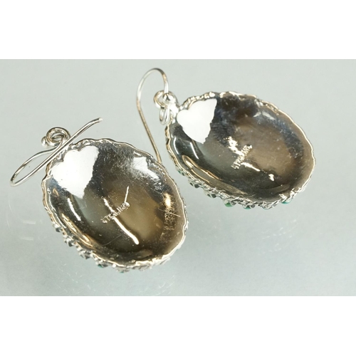 266 - Pair of silver and turquoise drop earrings