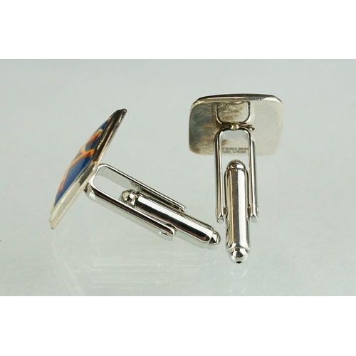 267 - Pair of silver and enamel set cufflinks