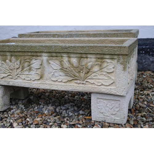 557 - Pair of Sandford Stone ' Oak Leaf ' design Rectangular Garden Planters on Stands, 71cm long x  27cm ... 