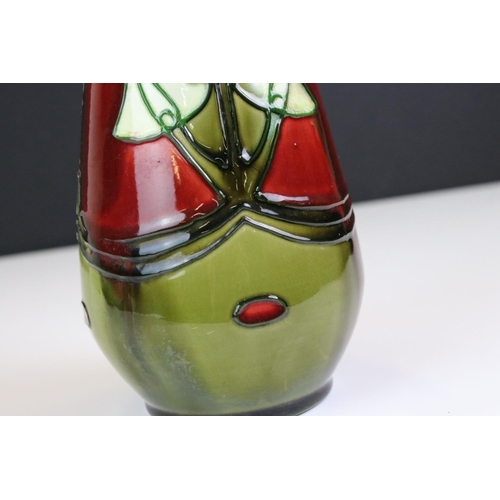 12 - Minton Secessionist Red and Green Glazed Twin Handled Vase, marked No. 12 to base, 21cm high