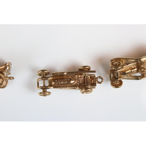 135 - A cased set of six fully hallmarked 9ct gold model cars by E&H of Birmingham to include Ford, Morris... 