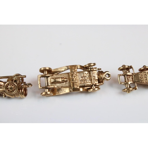 135 - A cased set of six fully hallmarked 9ct gold model cars by E&H of Birmingham to include Ford, Morris... 