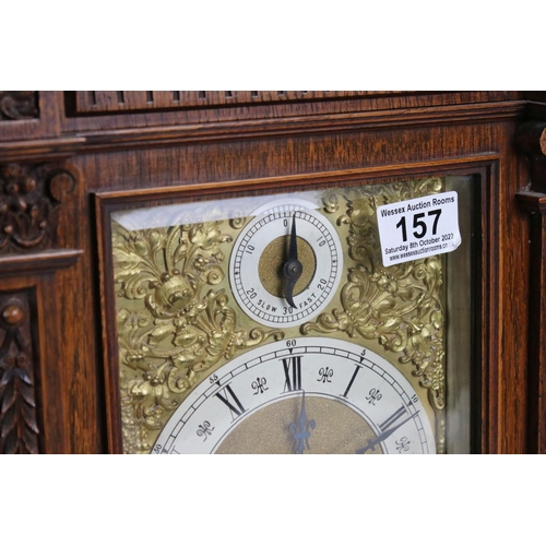 157 - Late 19th / Early 20th Century Lenzkirch carved oak bracket clock, the brass dial with silvered chap... 