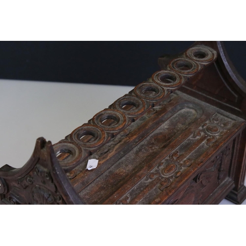 189 - 19th Century carved oak table top smokers cabinet, with relief carved gothic decoration with carved ... 