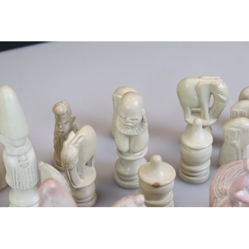 392 - African / Ethnic Stone Carved Chess Set, largest piece 13cm