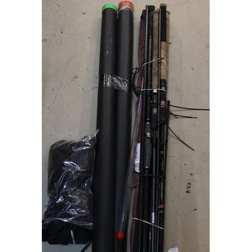 422B - Eight carbon fly & coarse fishing rods, to include Middy feeder and waggler rods, Abu Garcia, Leeda,... 