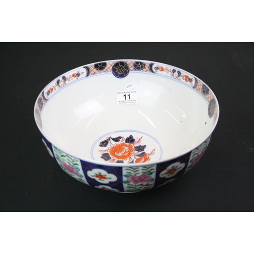 11 - Japanese Porcelain Imari Bowl decorated with alternating floral panels, 30cm diameter together with ... 