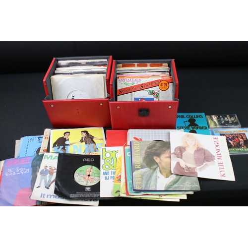 659 - Vinyl - A collection of over 80 7” singles in two record boxes spanning the decades and genres, but ... 