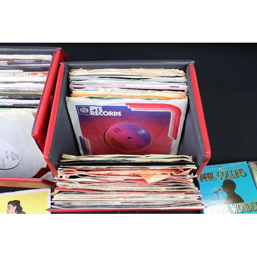 659 - Vinyl - A collection of over 80 7” singles in two record boxes spanning the decades and genres, but ... 