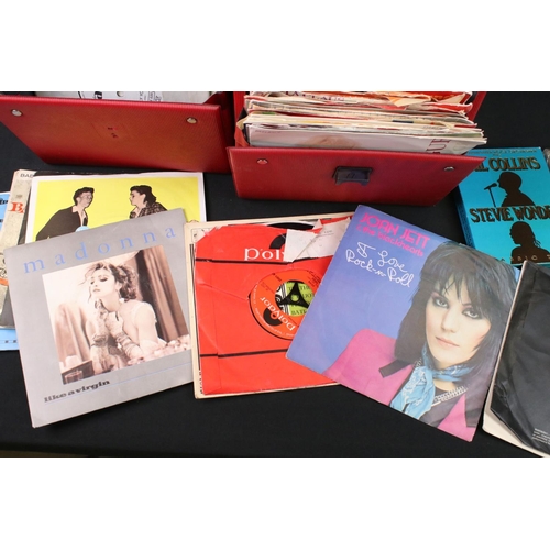 659 - Vinyl - A collection of over 80 7” singles in two record boxes spanning the decades and genres, but ... 