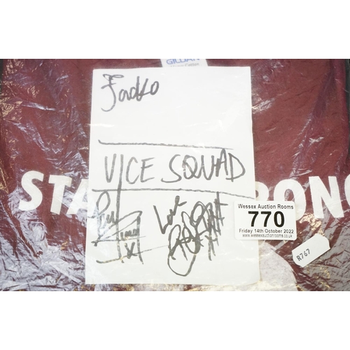 770 - Memorabilia - A Vice Squad T-Shirt.  White print on burgundy coloured large t-shirt.  Comes with a w... 