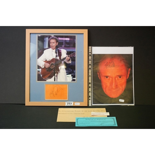 777 - Memorabilia & Autographs - A signed picture of Phil Collins, along with a Cliff Richard autograph si... 